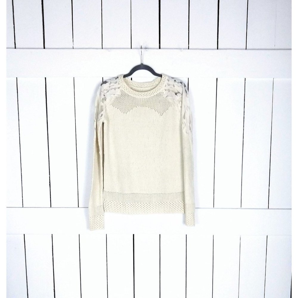 Ivory knit sheer lace slouchy pullover sweater boho lace sweater top